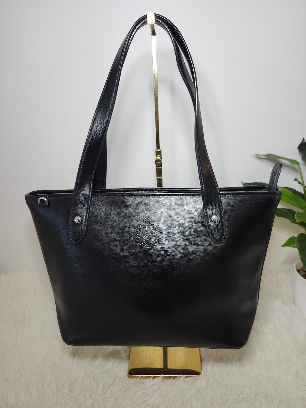 Lauren Ralph Lauren Newbury Medium Tote Shopper Jet Black Saffiano Leather